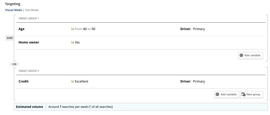 Targeting feature on the MediaAlpha platform.