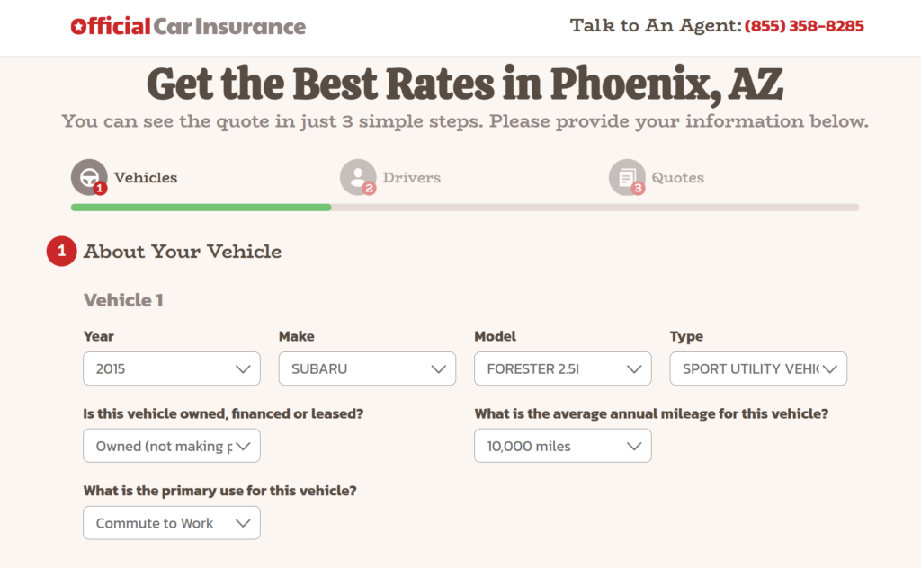 Official Car Insurance quote form.