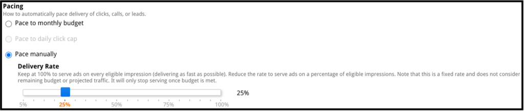 The manual pacing feature on the MediaAlpha platform.