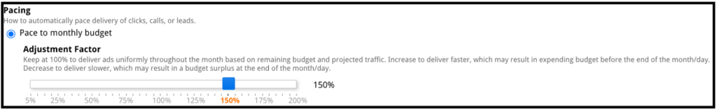 The pace to monthly budget feature on the MediaAlpha platform.