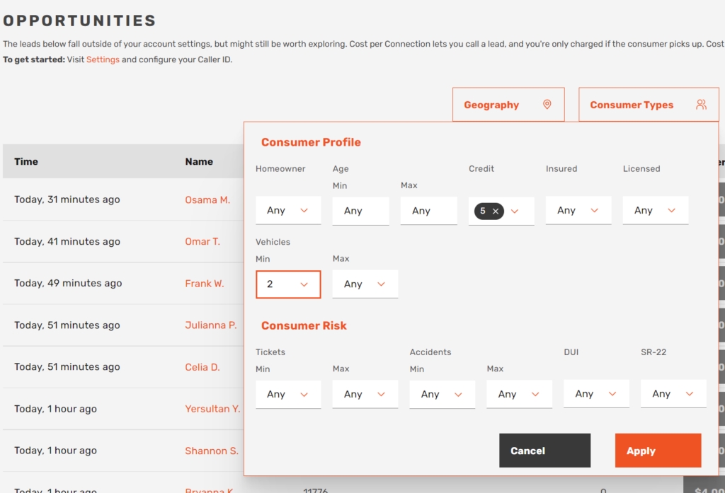 Insurance agents can target multi-vehicle shoppers in our browse-and-buy option.